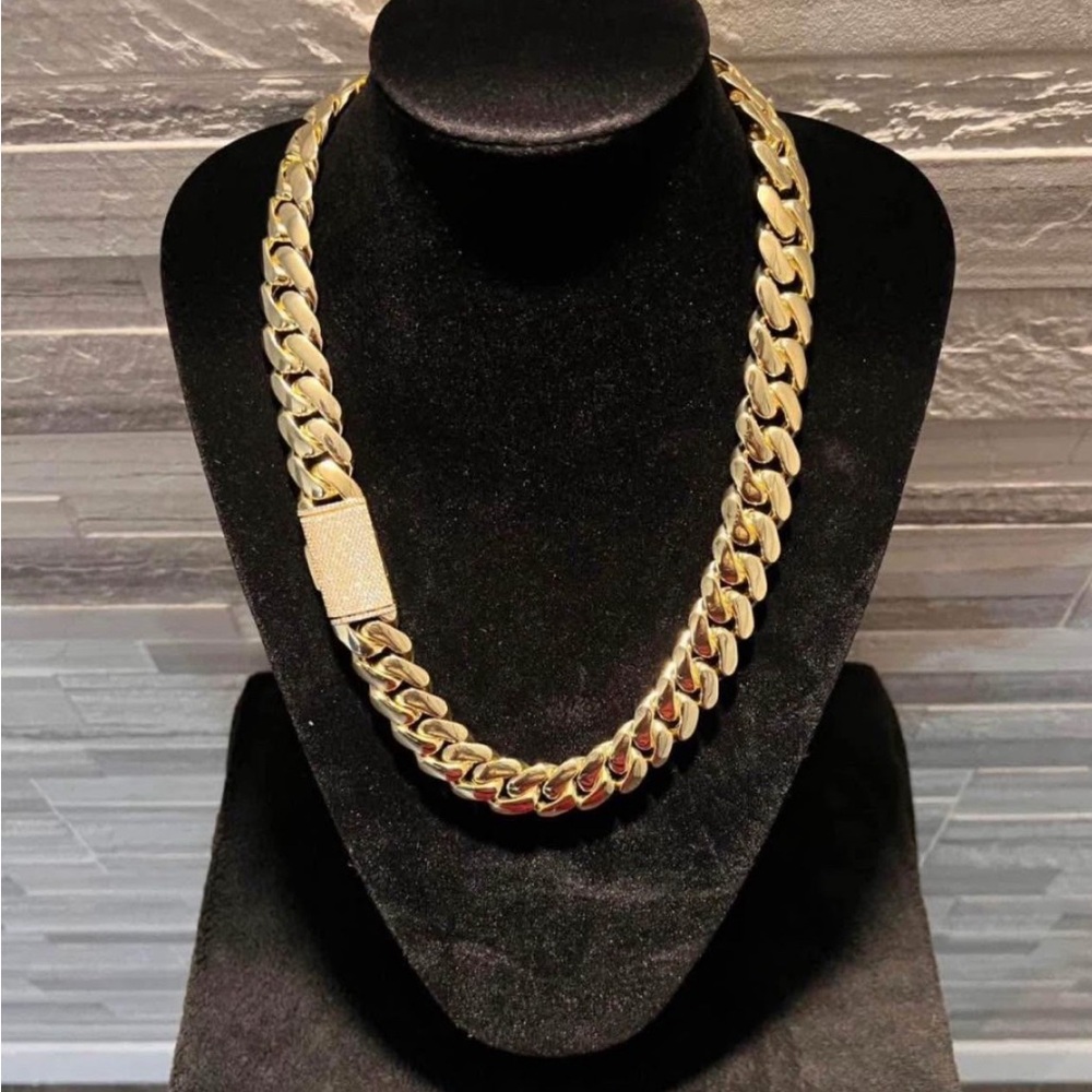 20mm Miami Cuban Link Gold Plated Chain Necklace 18k & 14k School Regular Lock